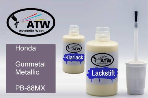 Honda, Gunmetal Metallic, PB-88MX: 20ml Lackstift + 20ml Klarlack - Set, von ATW Autoteile West.